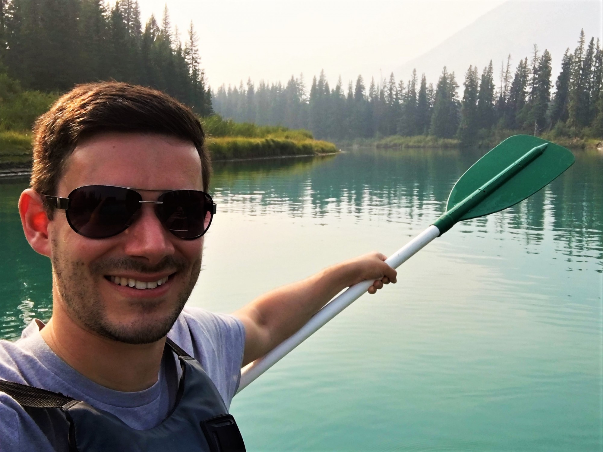 Nick canoeing the Bow River in Banff