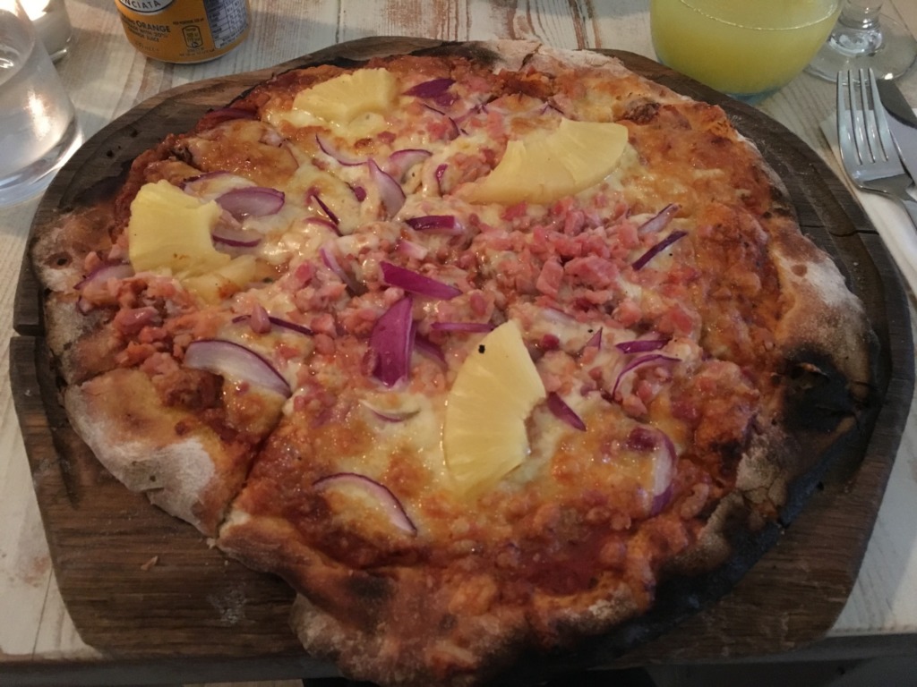Ham and Pineapple Pizza at Amelie's, Porthleven, Cornwall